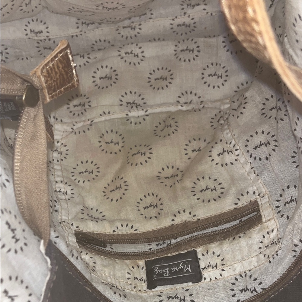 Myra Bag Geometric Brown / Cream w/ leather accents Large Tote - Picture 11 of 12